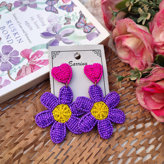 Purple Daisy De Heart Earring