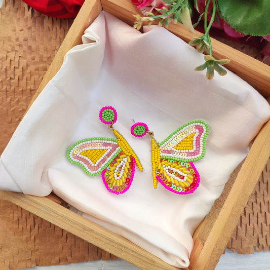 Whimsical Butterfly Beaded  Statement Earring