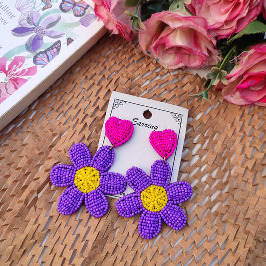 Purple Daisy De Heart Earring