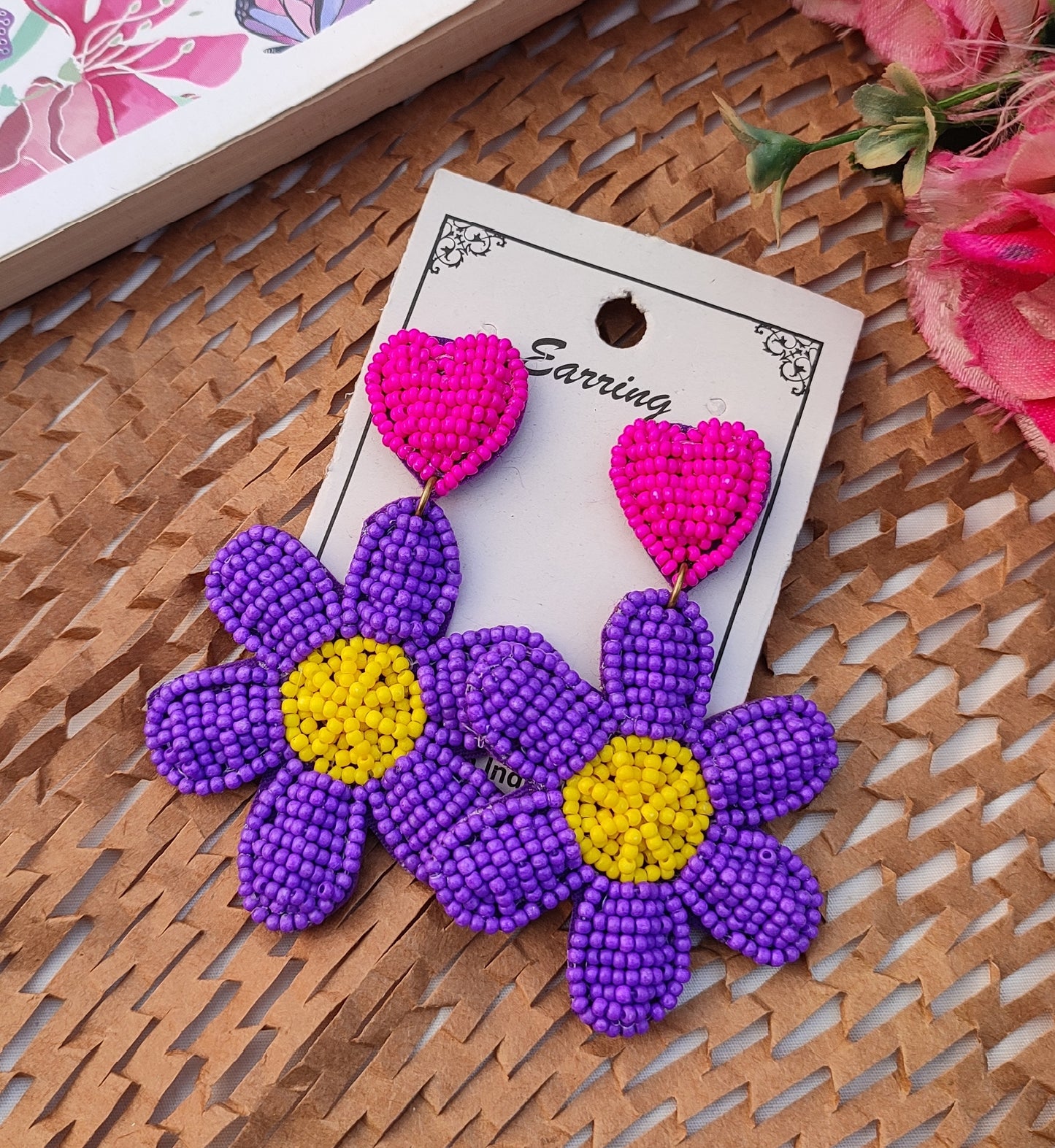 Purple Daisy De Heart Earring