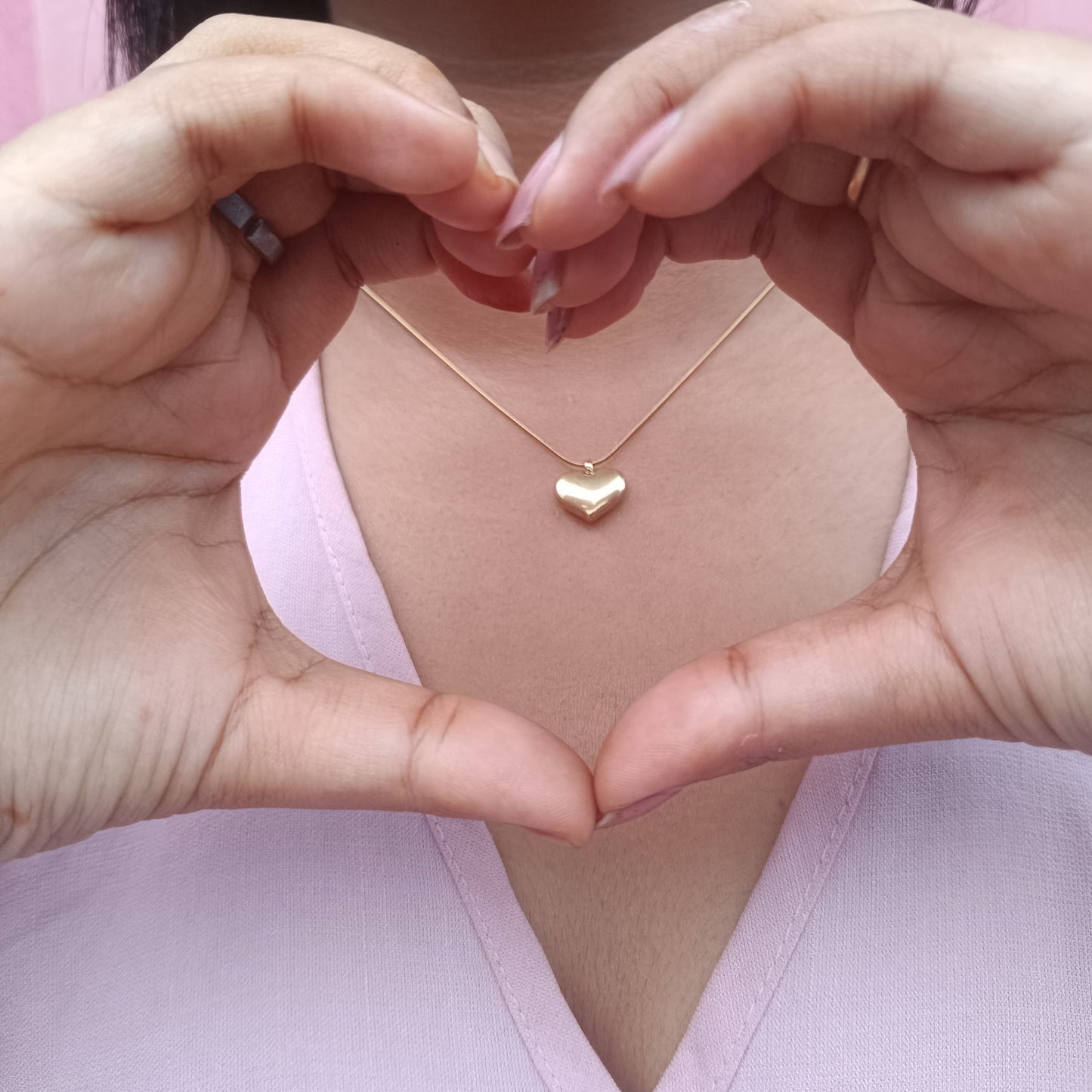 Dainty Solid Puffed Heart Necklace